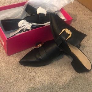 Black Mule Loafers w/ Gold Buckle